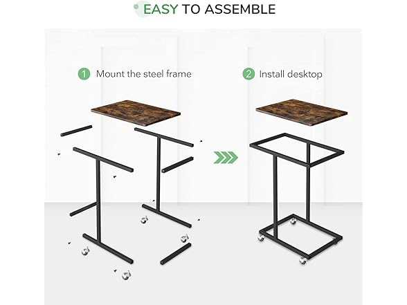 Novilla End Table, C-Shaped Side Table w Rolling Casters