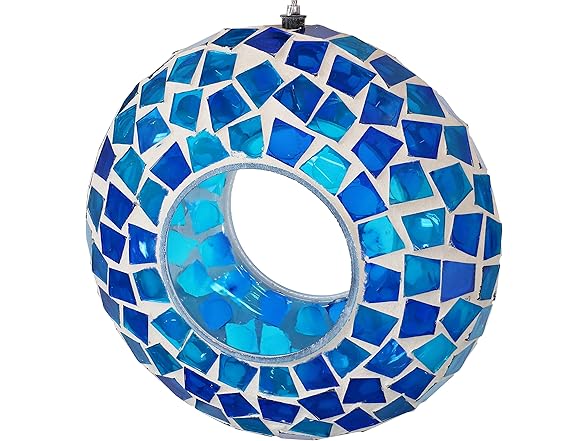 Sunnydaze 6-Inch Glass Mosaic Hanging Bird Feeder, Blue Mosaic