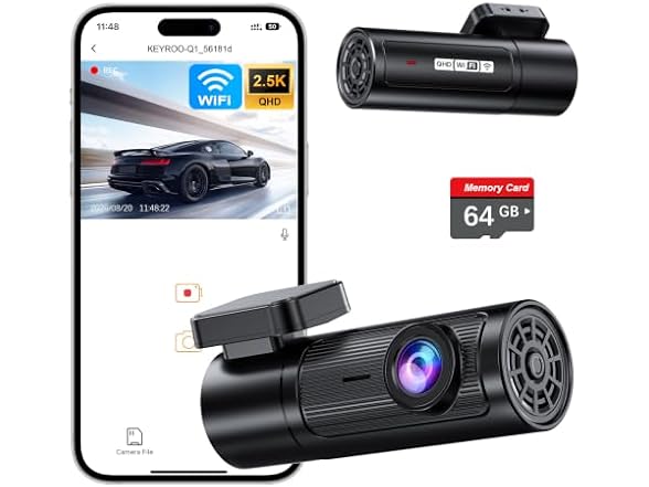 KEYROO 2.5K Dash Cam Front 64GB WiFi