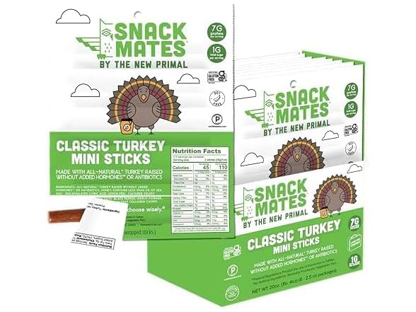 New Primal Snack Mates Turkey Sticks, Gl