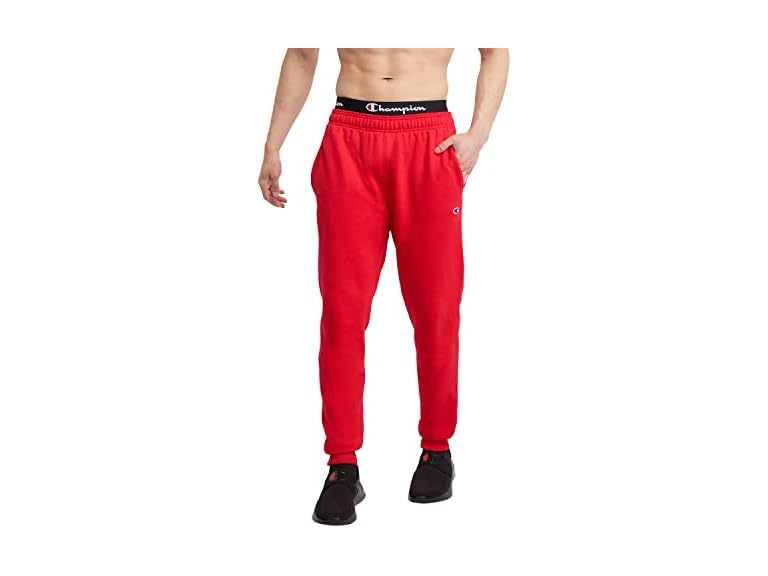 Champion Men's Fleece Joggers, Sweatpants, Standard Fit, Midweight, Script Tall, Scarlet-C Patch Logo, Small