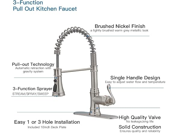 Kitchen Faucet with Pull Down Sprayer, Brushed Nic
