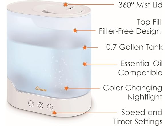 Crane Cool Mist Humidifier and Aroma Diffuser