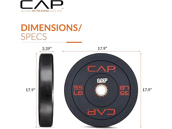 CAP Barbell Economy Olympic Bumper Plate, 55lbs Single