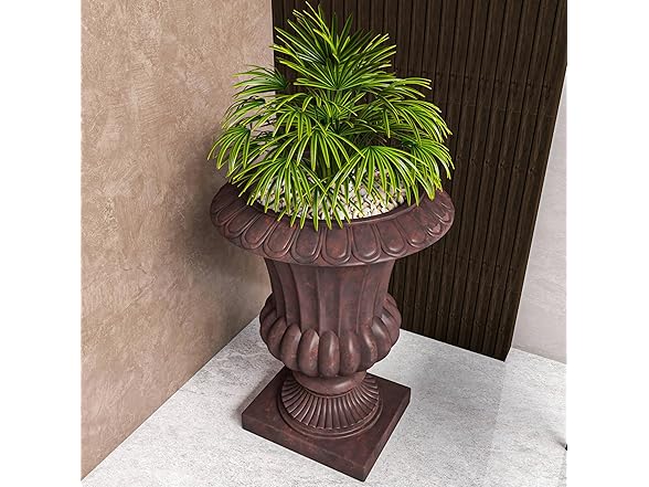 LeisureMod Lotus Stone Planter Burgundy