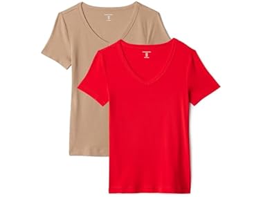 $9.99, Was $14.90, 32% Off! Amazon Essentials Women 2-Pack V-Neck T-Shirt dealfomo