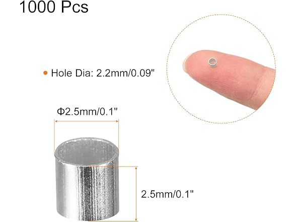 uxcell 1000Pcs Crimp Tube Beads, 2.5x2.5mm Brass D