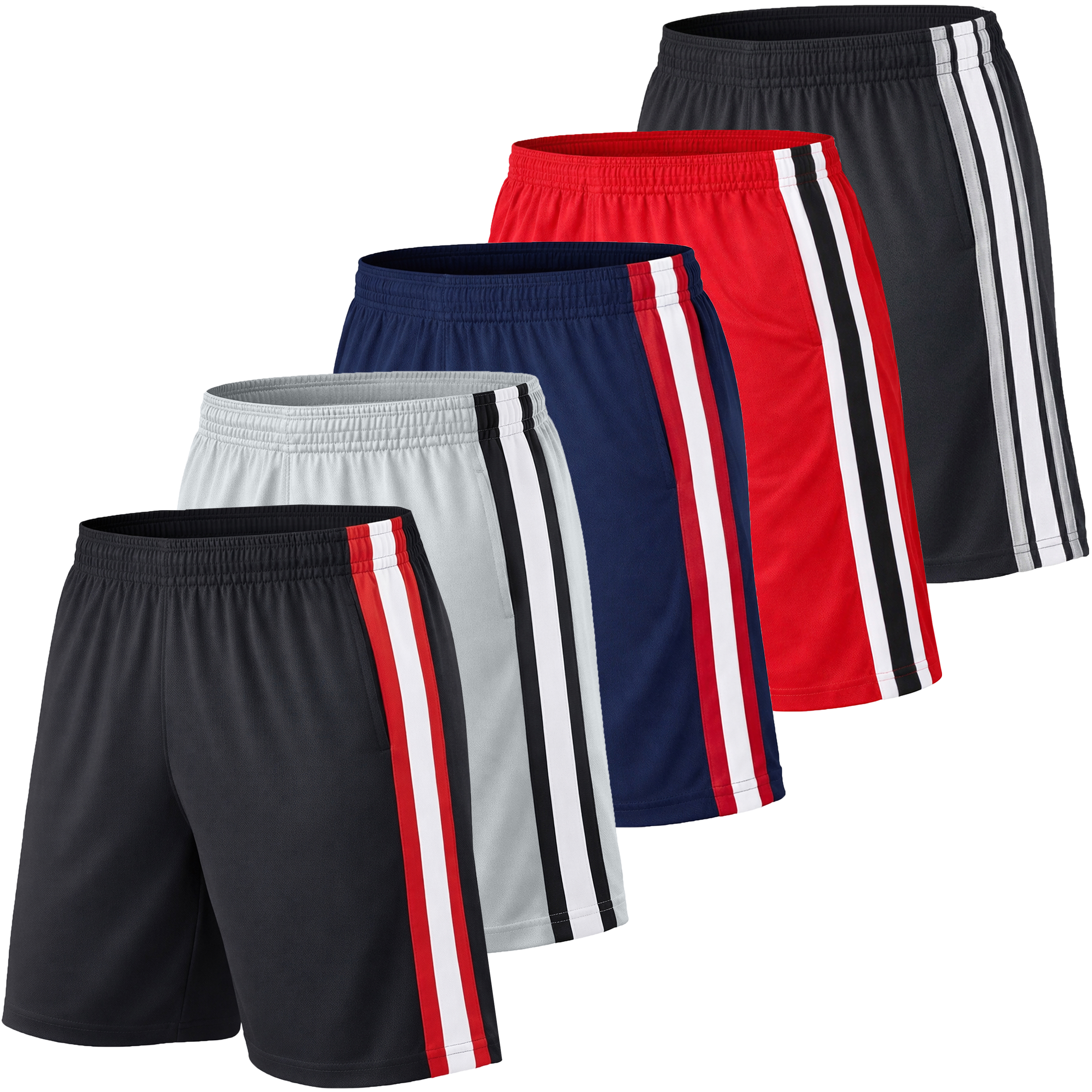5Pk Mens Performance Mesh Shorts - Gallery 6