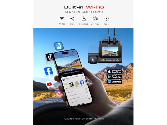 Jzones 4K 3-Channel Dash Cam with Starvis 2 and 64GB Card Included