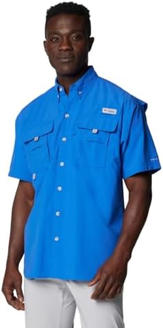 Columbia Mens PFG Bahama II Short Sleeve Fishing Shirt, Vivid Blue, X-Large