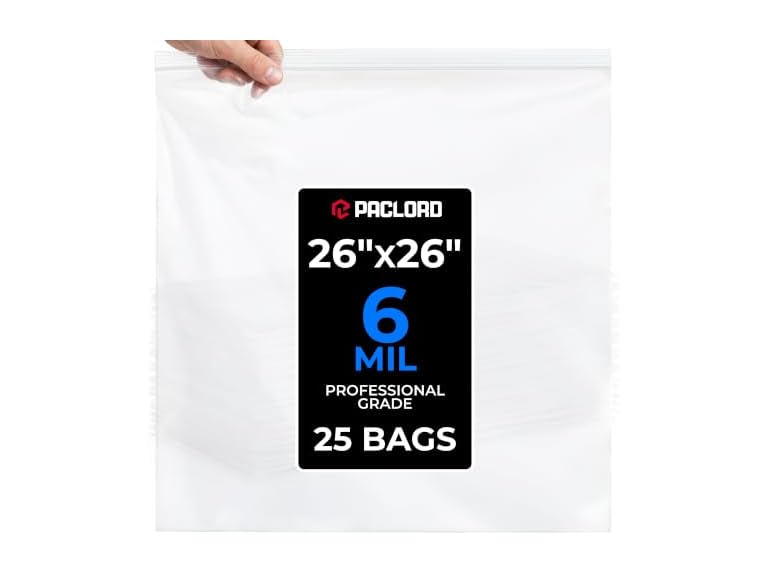 26" x 26" Extra Large Reclosable Plastic Zip Bags, 25 Count