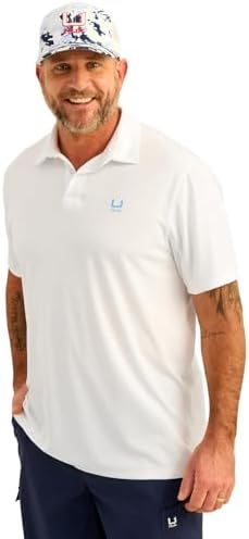 HUK Mens Icon Polo Fishing Shirt with +50 UPF Sun Protection, White, Medium
