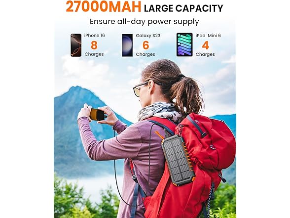 Riapow 27,000mAh Solar Charging Wireless Powerbank