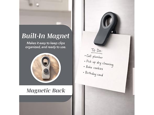 COOK WITH COLOR Bag Clips with Magnet-(Grey, Pack of 20)