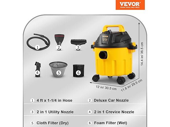 VEVOR 2.6 Gallon 2.5 Peak HP Wet and Dry Shop Vac