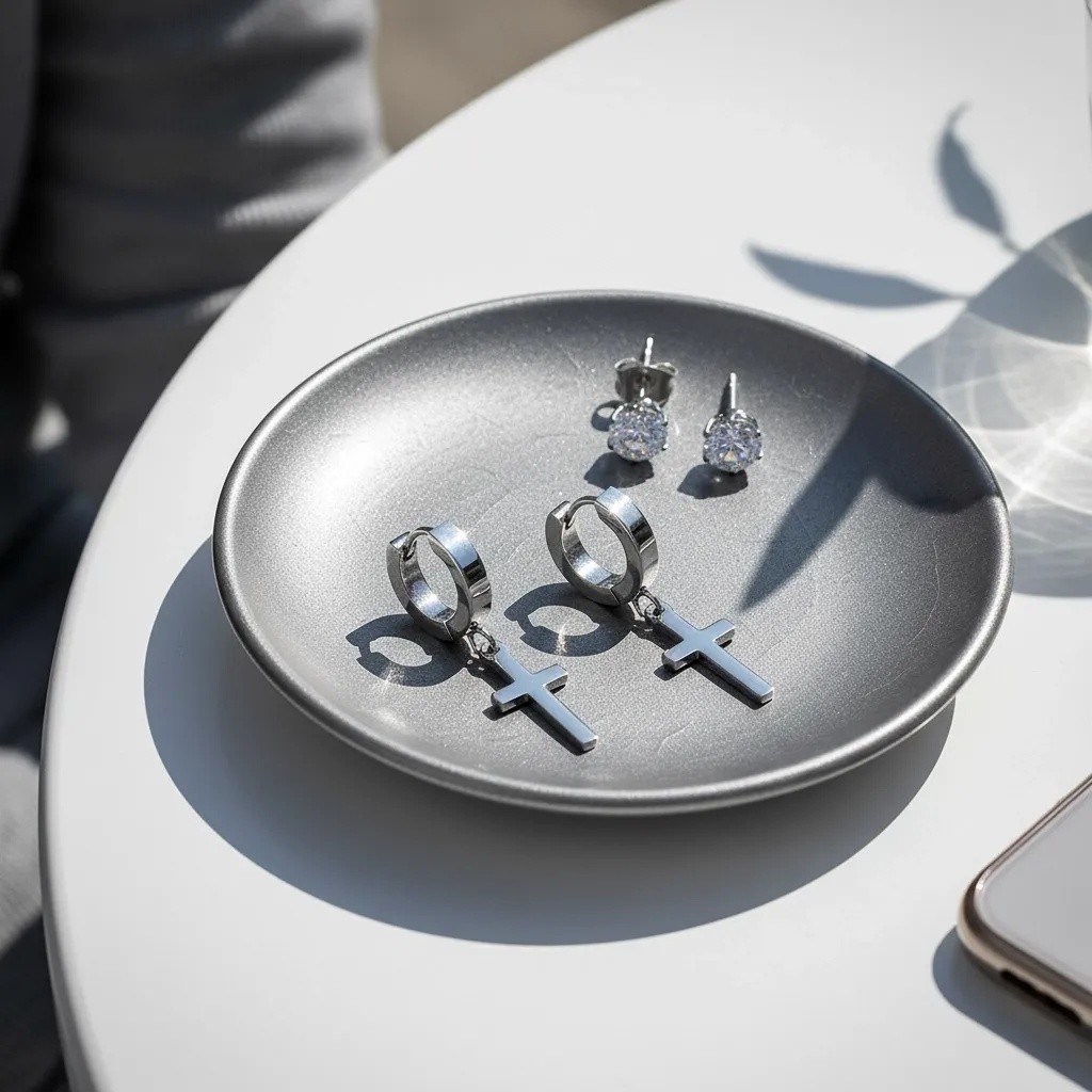 Unisex Cross Hoop & Stud Earring Set - Gallery 12