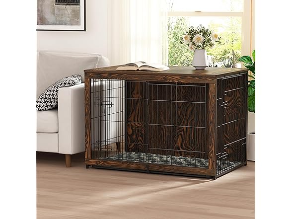 Megidok Wooden Dog Crate Furniture with Cushion