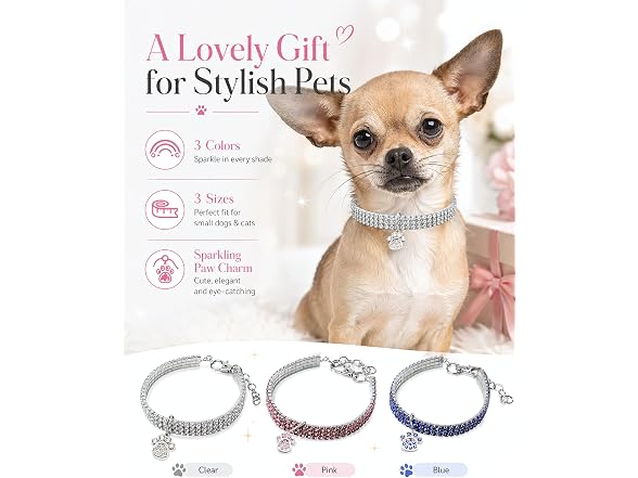Rhinestone Pet Collar, Sparkling 3 Rows Crys