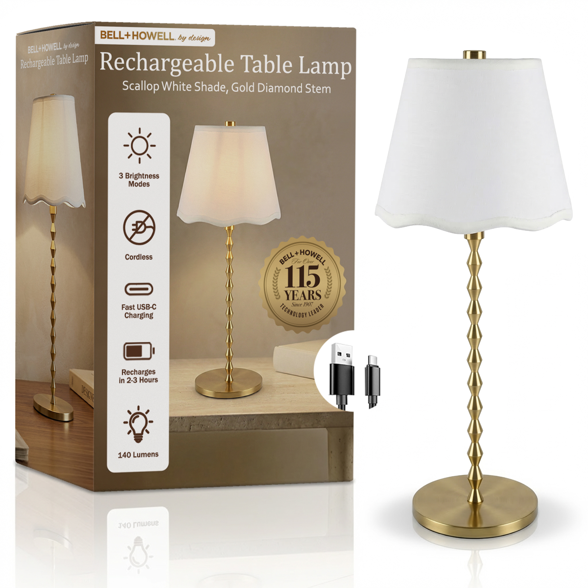 Diamond Stem Scalloped Shade Lamp - Gallery 14