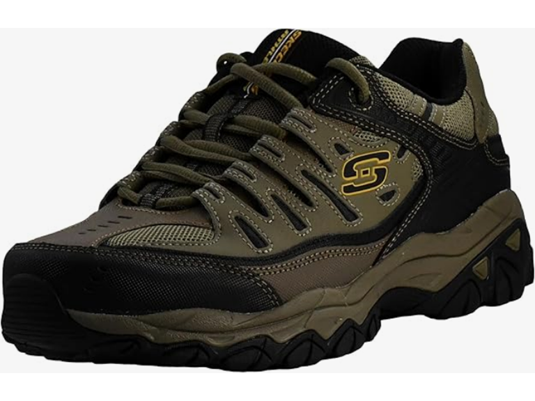 Skechers Afterburn M. Fit Fashion Sneakers – Leather Upper, Memory Foam Insole, Rubber Outsole, Pebble/Black
