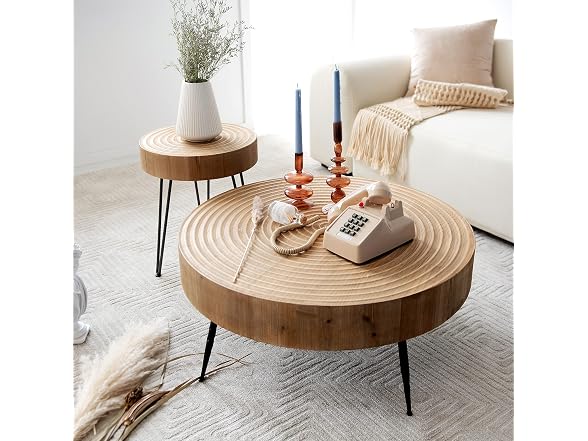 LONYKE 2-Pc Boho Nesting Table Natural