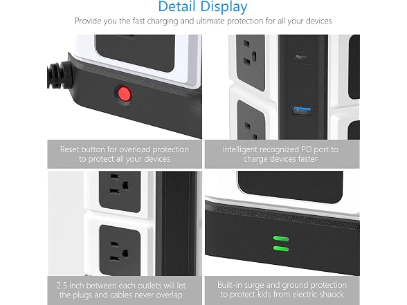 bestek USB C Power Strip with Wireless Charger