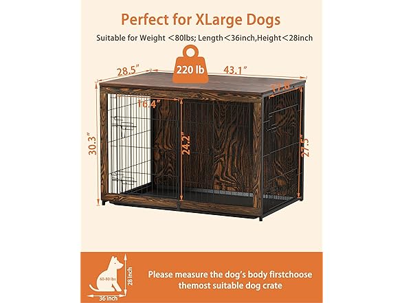 Megidok Wooden Dog Crate Furniture with Cushion
