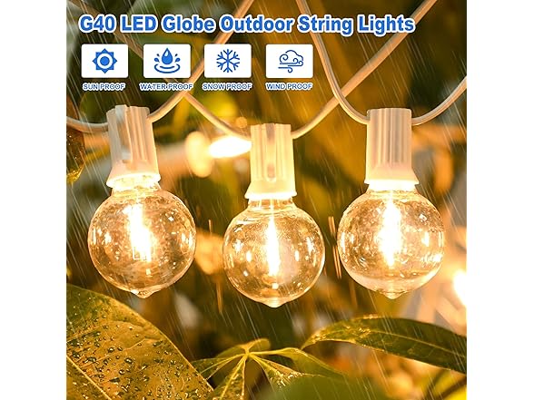Bosceos Outdoor G40 LED Globe String Lights 50FT