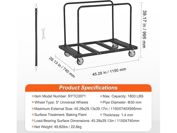 VEVOR Drywall Cart - 1800lbs Capacity