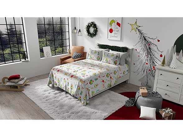 Grinch Cotton Flannel Sheet Set, Full