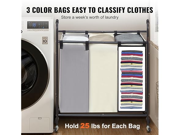 3-Section Laundry Basket, Heavy Duty Laundry