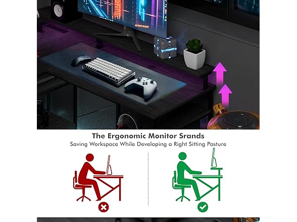 wOod-it Gaming Desk with LED Lights, 55"