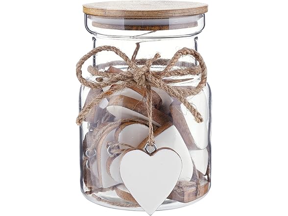 Handcrafted Enameled Wood Heart Ornaments in Glass Jar, Set of 24 - Gallery 4