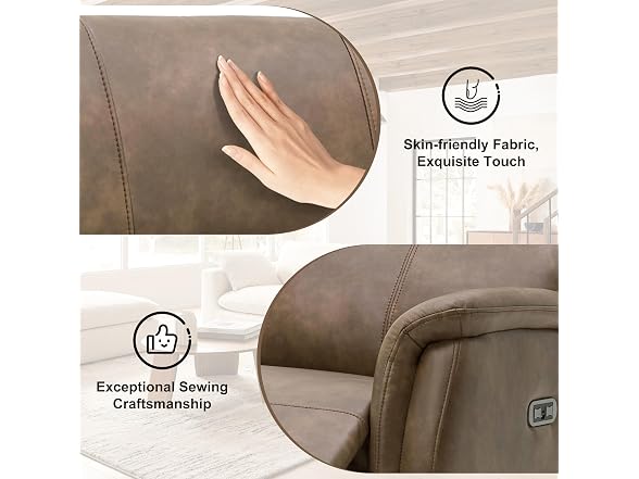 Faux Leather Recliner Chair, USB, Brown