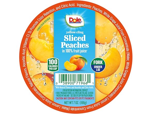 12PK Dole Fruit Bowls Diced Peaches in 100% Juice