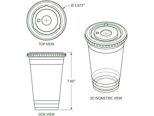 TLAPS 24 oz Crystal Clear Plastic Cups with Flat Lids 100 CT 