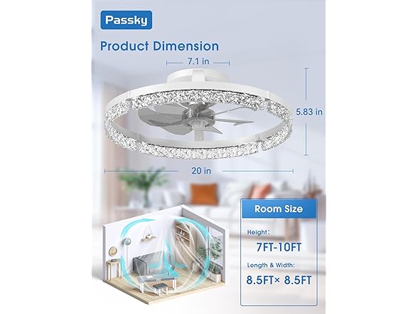 Passky 20” Low Profile Ceiling Fan with Lights and Remote