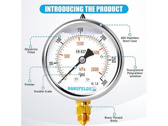 Hansfelds 0-300psi Pressure Gauge