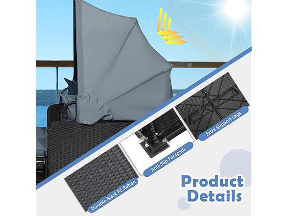 Goplus Salches Outdoor Rattan Daybed with Retractable Canopy