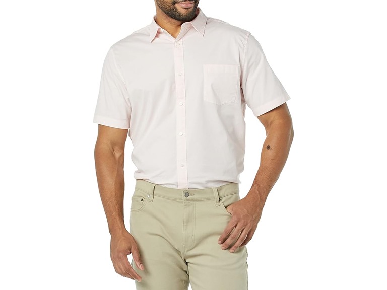Amazon Essentials Men's Slim-Fit Short-Sleeve Poplin Shirt, Pink, XX-Large