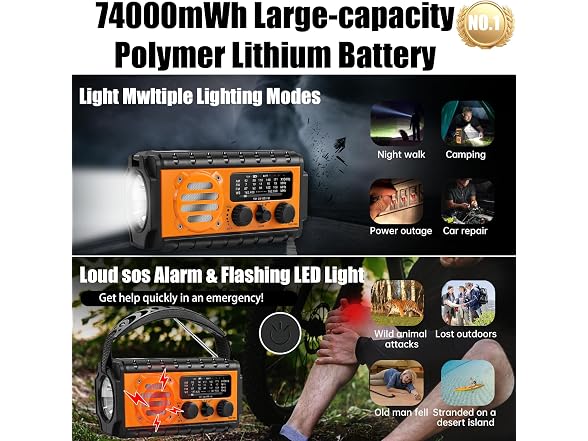 QAUYYW 20000mAh Solar Crank Radio