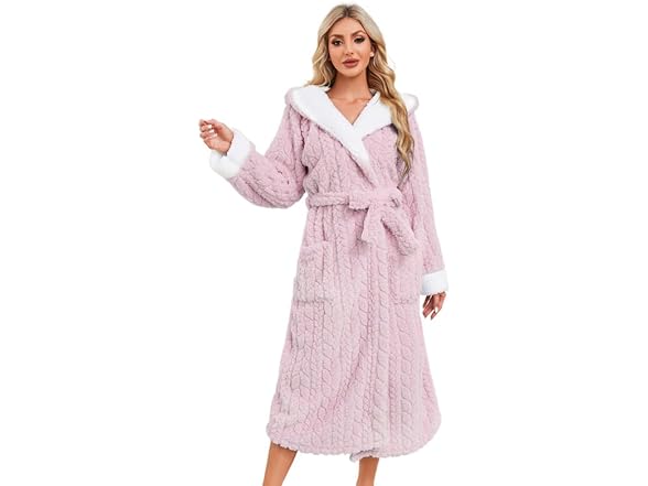 LYCY Womens Plush Hooded Robe