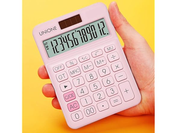 UNIONE Pink Calculator with a Bright LCD