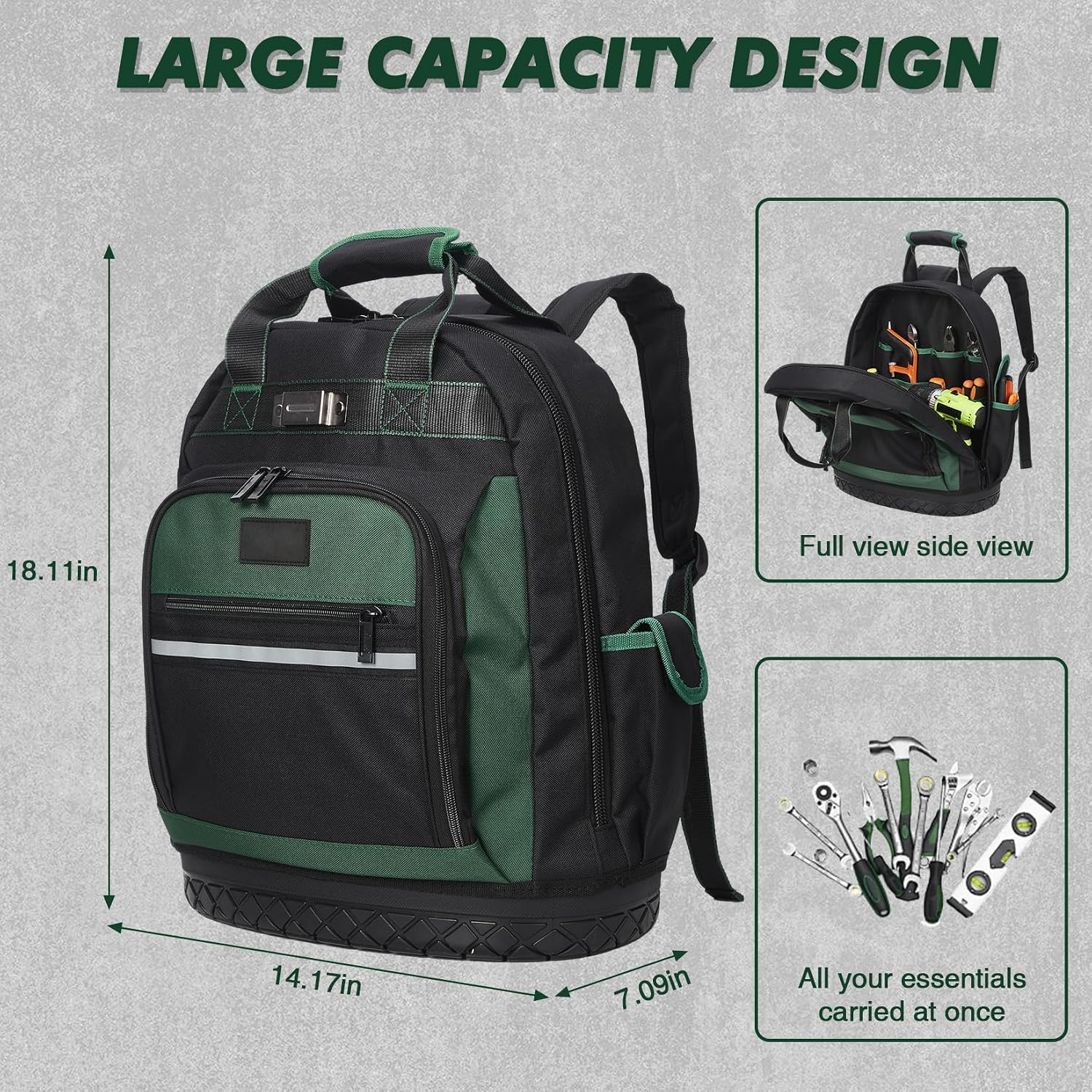 Heavy Duty Oxford Tool Backpack 17'' Curved Hard Base - Gallery 9
