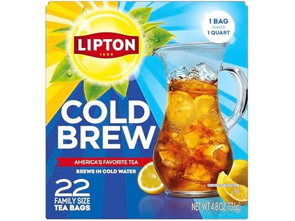 22CT Lipton Cold Brew Iced Tea Bags, Family Size