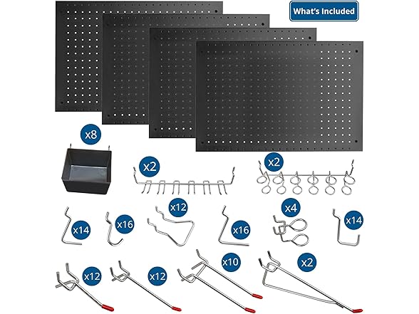 LUGO 24"x16" Metal Pegboard Wall Organizer, 128 PC