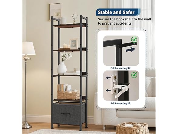 Whitmor 5-Tier Bookshelf with Drawer