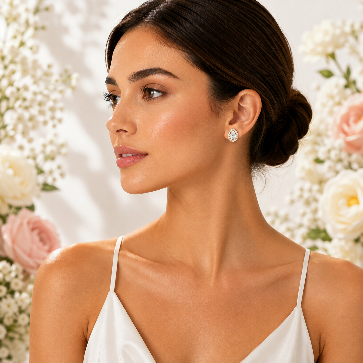 18K Gold Pear CZ Stud Earrings - Gallery 5
