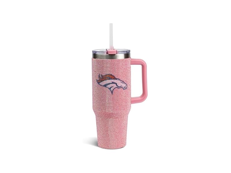 The Memory Company Officially Licensed 40oz Pink Game Day Bling Stainless Steel Tumbler - Premium Insulated Double-Wall Travel Cup With Handle and Straw Lid