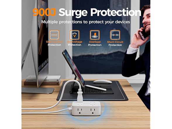 TESSAN 5ft Cord 900J Power Strip (8 Outlets, 3 USB)
